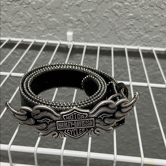Harley-Davidson Black Belt with Ornate Silver Emblem - Picture 1 of 1